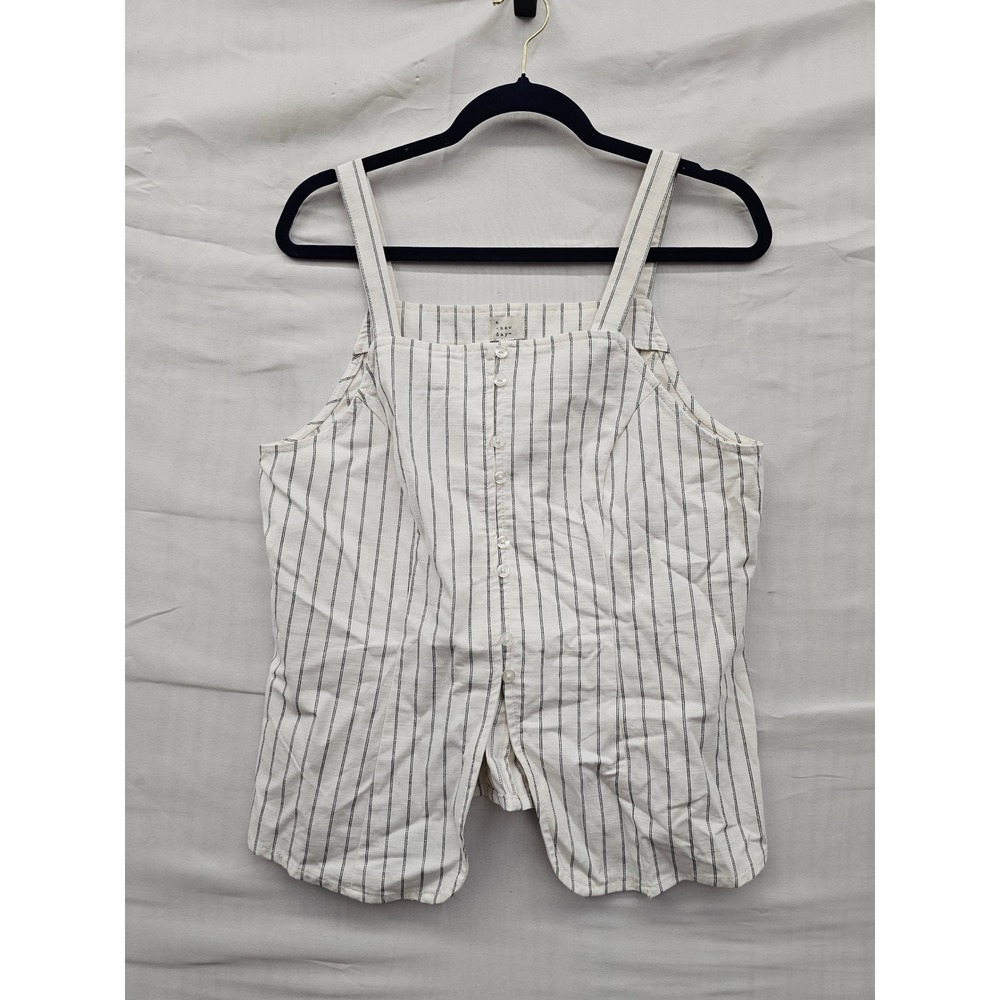 A New Day Womens Striped Button Front Tank Top Cream Cotton Blend Casual Size M
